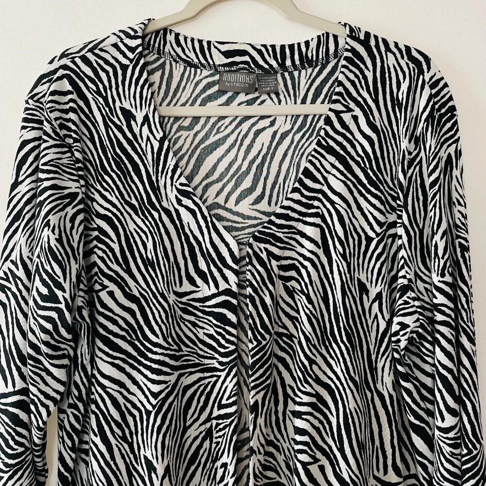 Addition By Chico's Womens Black White Zebra Print Slinky Blouse Top Sz 3 US XL - Picture 3 of 11